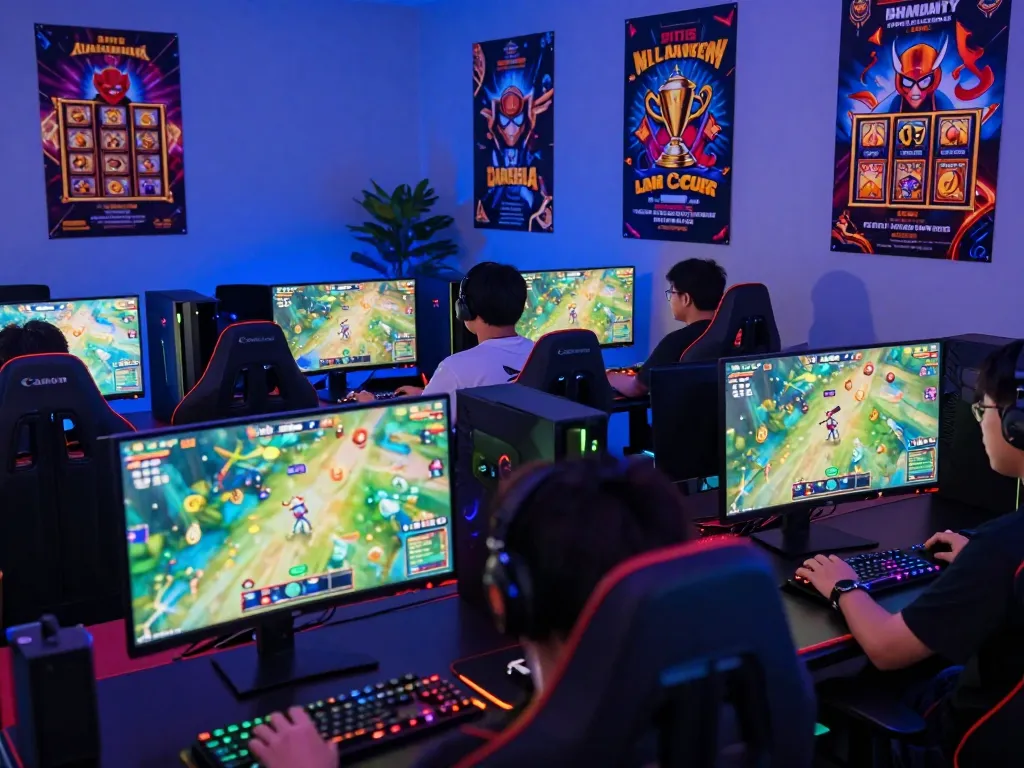 Ini adalah adegan menarik para pemain yang terlibat dalam permainan situs slot gacor dengan pengaturan warna-warni.