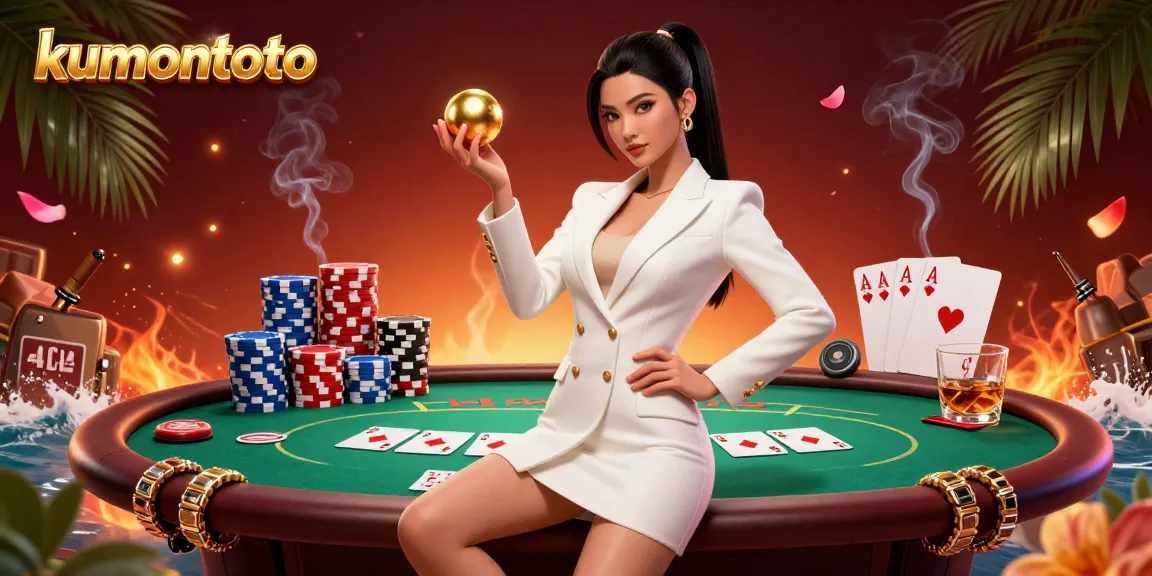 Kumontoto enhances excitement with a stunning Asian model showcasing roulette in a vibrant casino setting.