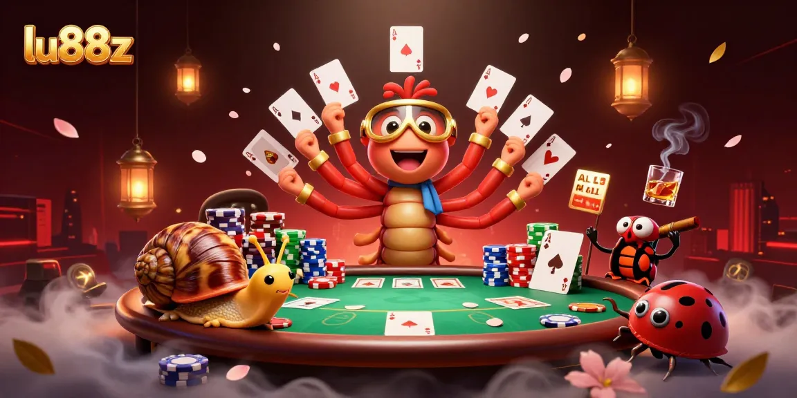 Join the excitement at lu88z with lively cards, colorful chips, and vibrant casino characters!