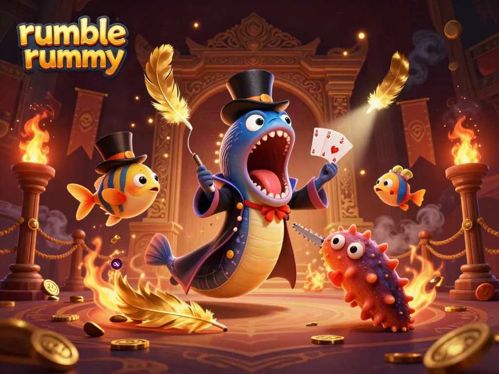 Experience the thrill of rumble rummy with vibrant characters and dynamic casino elements.