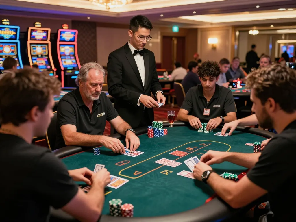 Players enjoying poker games in a vibrant atmosphere at bdtk66.one, showcasing strategic gameplay and a lively casino setting.
