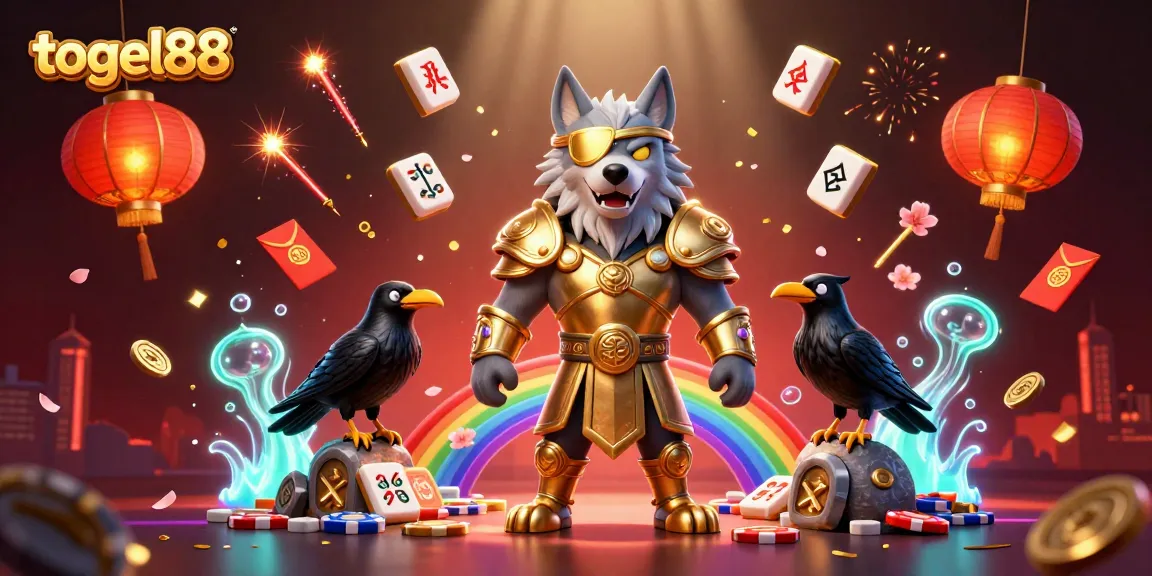 Engage with togel88 through a vibrant 3D illustration featuring mythical characters and casino elements.