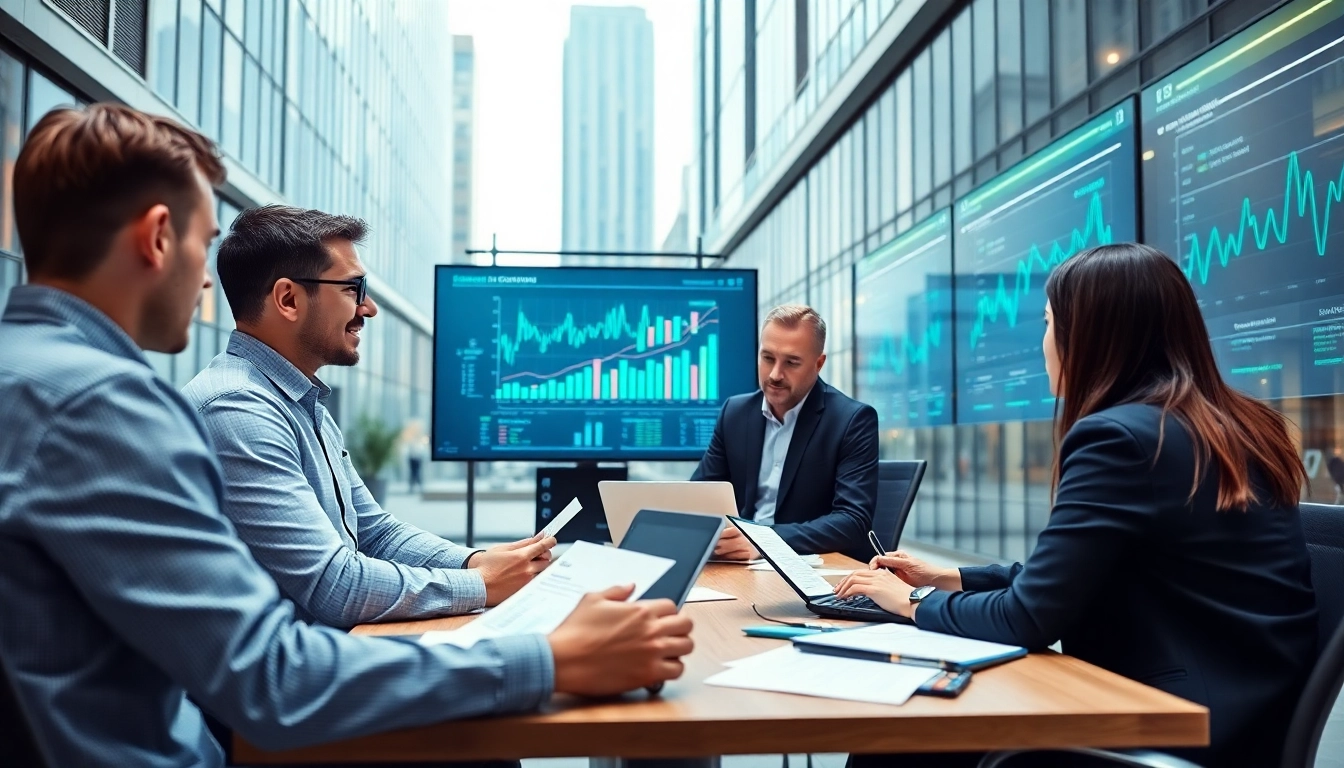L'actualité de la finance décentralisée discutée par des analystes financiers dans un bureau moderne.