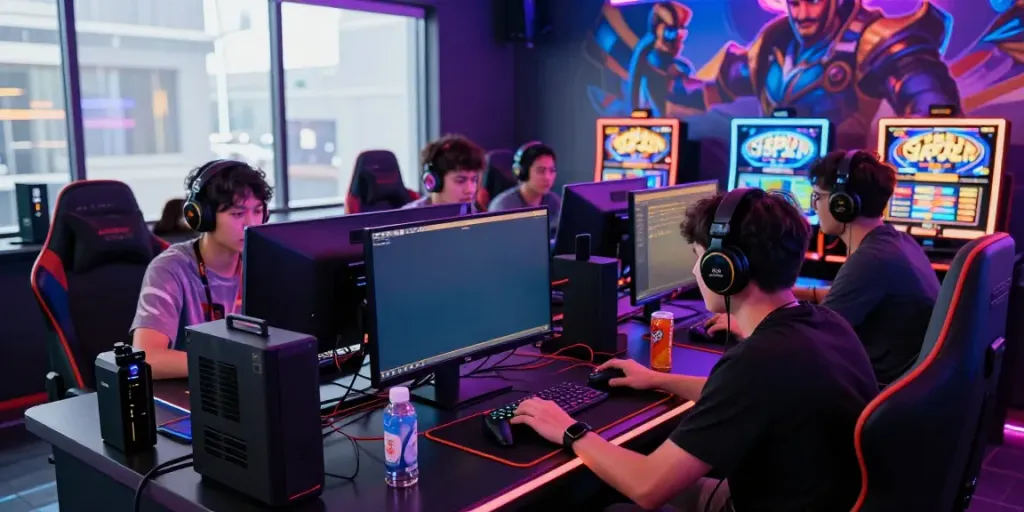 Players enjoying exciting slot gacor games in a vibrant gaming setup.