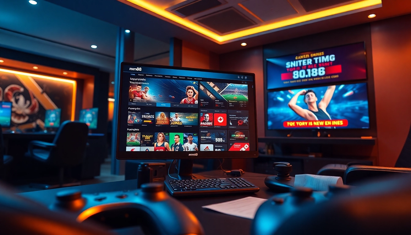 Experience thrilling online betting with mm88, showcasing vibrant casino games and sports on a sleek platform.