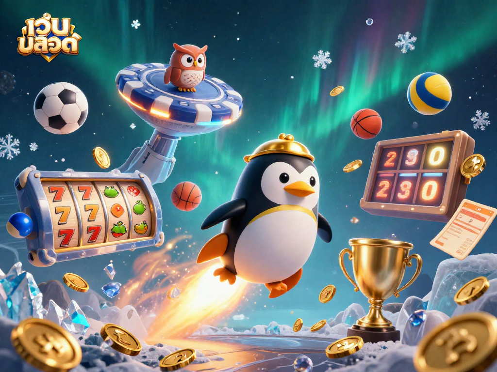 Experience เว็บสล็อต thrills with the dynamic penguin launching toward a jackpot in a vibrant casino universe.