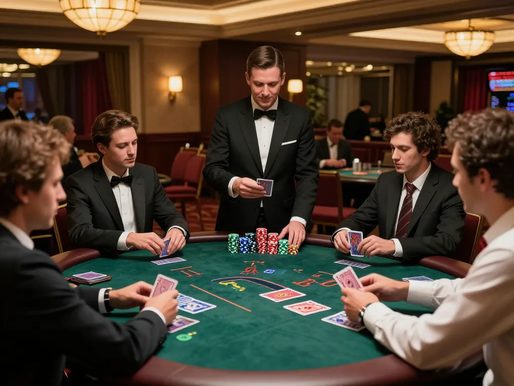 winstrike69 players engaged in strategic blackjack at a luxurious casino table