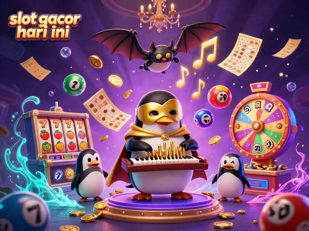 Slot gacor hari ini dalam ilustrasi 3D kasino yang penuh warna dan elemen menarik.