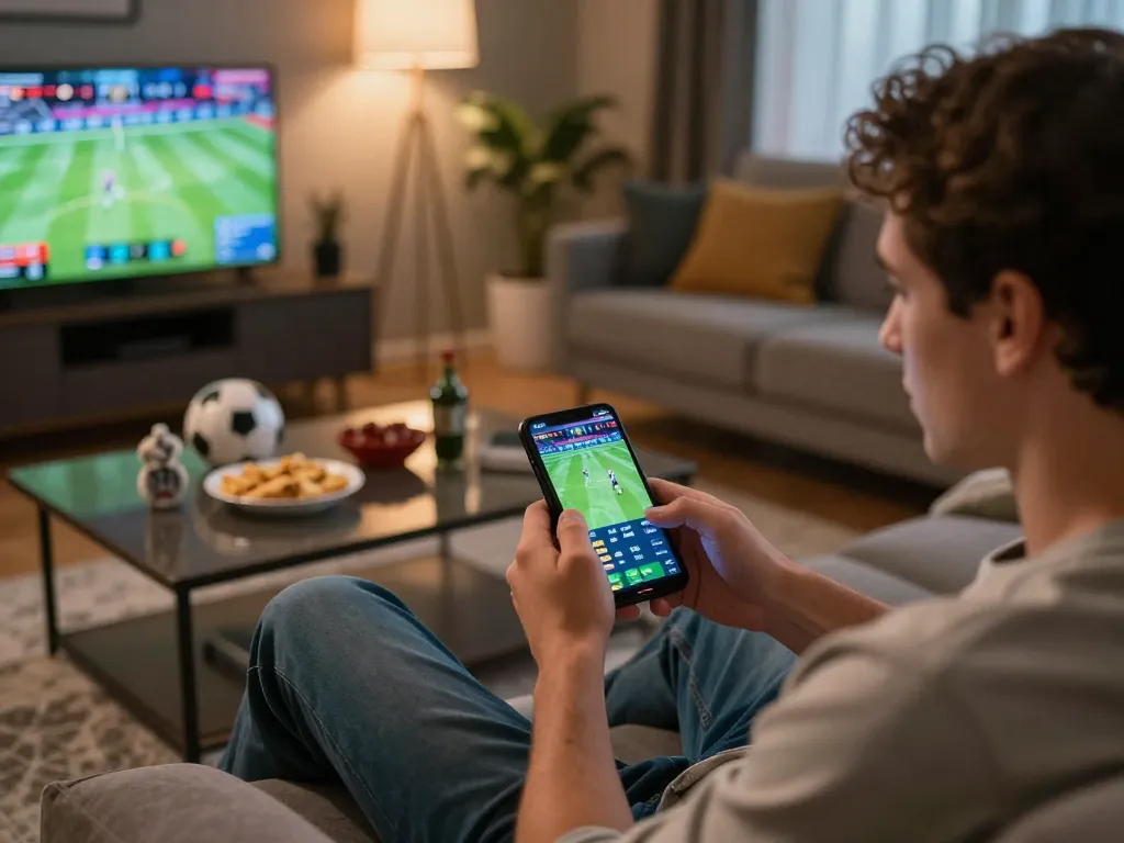 Placing strategic bets at FB88 mobile sports betting platform in a cozy living room
