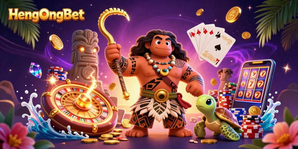 Experience thrilling gaming with HengOngBet's vibrant 3D casino illustration featuring dynamic slots and tables.
