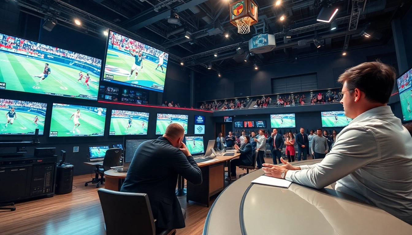 Sports Broadcasting studio with dynamic live coverage showcasing engaging hosts and technology.