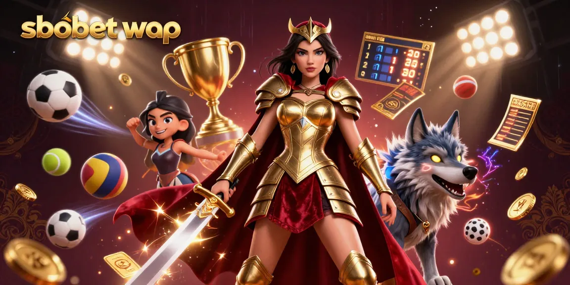 Engage with sbobet wap through this vibrant sports-themed illustration featuring action-packed elements.