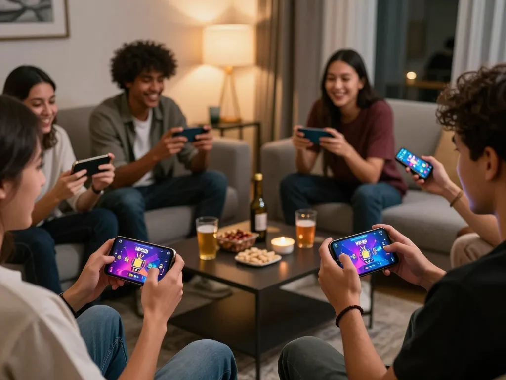 Players engaging in online casino gaming on MPOID while enjoying a cozy living room atmosphere