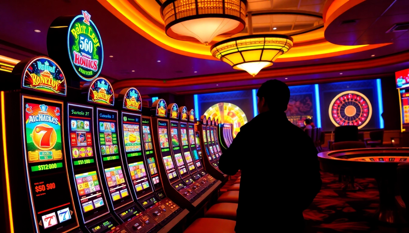 Players winning big on exciting slot machines at a vibrant casino scene.