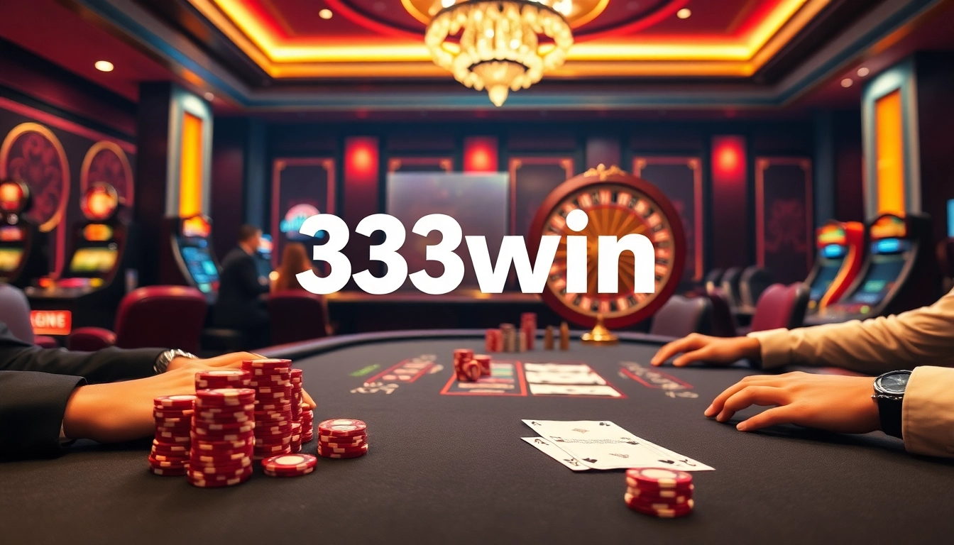 33win casino players enjoying a vibrant poker game with chips and cards.