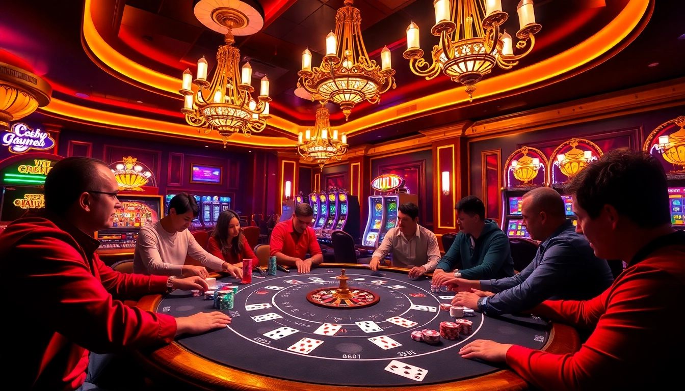 Experience high-stakes excitement at the B52 poker table, surrounded by vibrant casino energy.