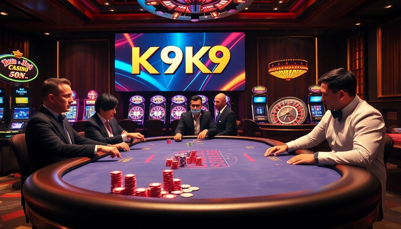 K9K9 online gambling excitement with a poker table scene showcasing high-stakes gameplay