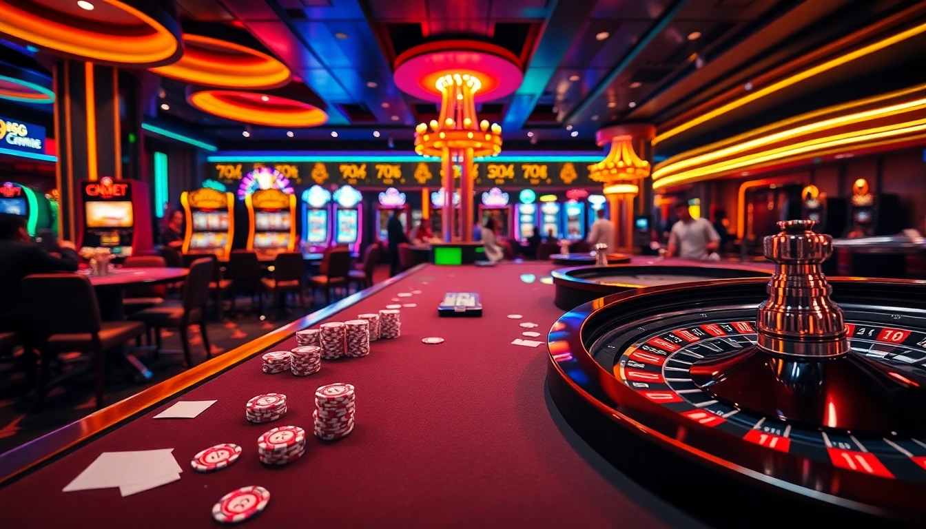 Exciting gambling scene at 999BET casino with vibrant poker gameplay and roulette wheel.