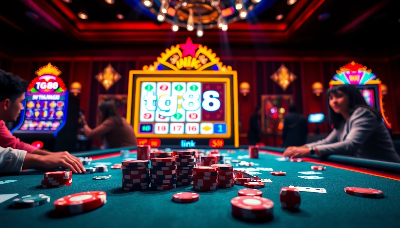 Engage with thrilling games at tg88 link featuring casino tables and vibrant slot machines.