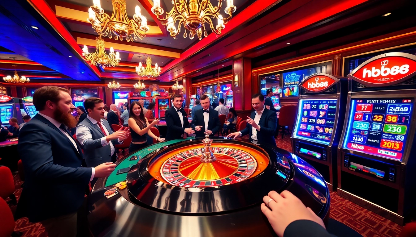 hb88 players enjoying excitement at roulette in a luxurious casino setting