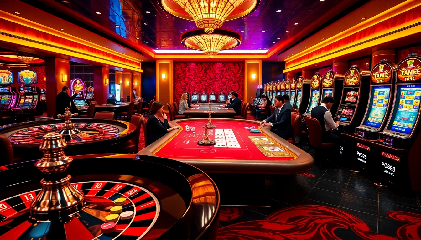 Experience pg88 casino excitement at luxurious gaming tables with vibrant roulette and poker.
