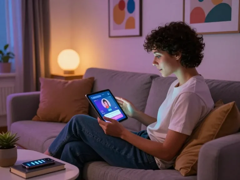 Engaging ai sex chat experience in a cozy modern living room with digital companions.