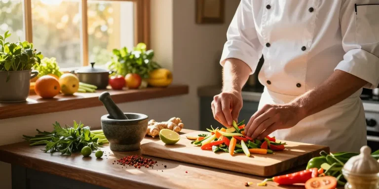 Chef preparing a fresh ginger and lemongrass dish showcasing delicious ingredients and cooking techniques, highlighting the appeal of สล็อต.